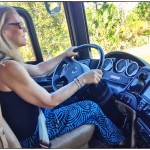 A woman driving an RV