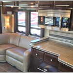 A kitchen area of an RV