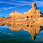 Lake Powell reflecting a rock formation