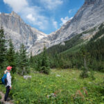 A woman taking a hike