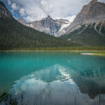 The surface of Emerald Lake reflecting the clouds in the sky