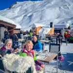 A group of people at a ski cafe