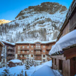 A ski resort in the morning